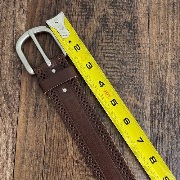 Laser Cut Belt Scallop Edge Bonded Leather Solid Brass Buckle Size Medium Brown - Picture 9 of 14